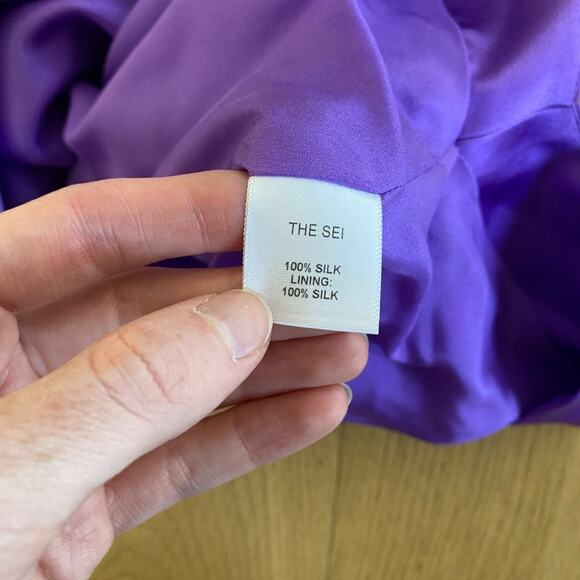 The Sei Asymmetrical Plunge Silk Mini Dress in Purple - Picture 7 of 9